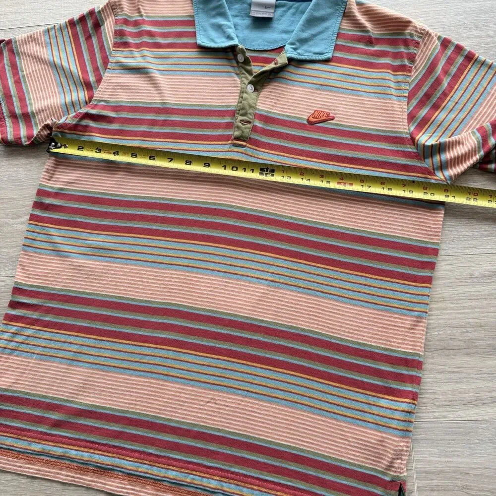 Nike VTG 90’s Striped Rugby Polo Shirt Orange & Blue Men’s Large Swoosh Cotton